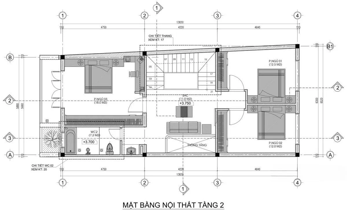 35 Mẫu thiết kế nhà ống 3 tầng hiện đại đầy đủ mặt bằng