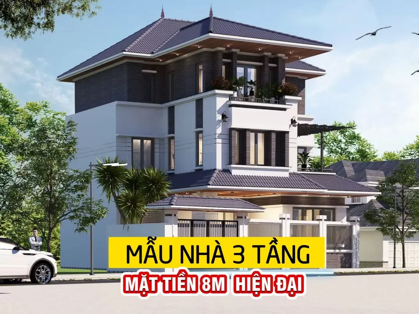 37 Mẫu nhà 3 tầng mặt tiền 8m hiện đại mặt phố tiện nghi