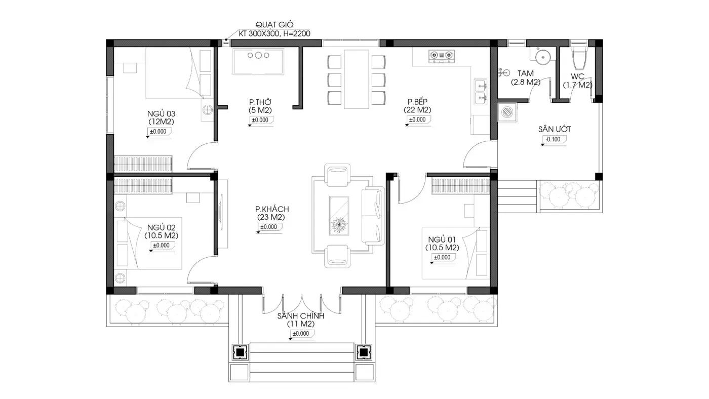 37 Mẫu nhà 8x12m 3 phòng ngủ tiện nghi & Full bản vẽ chi tiết