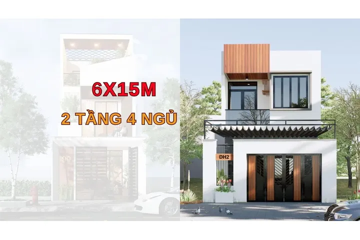 50+ mẫu nhà 6×15 2 tầng 4 phòng ngủ đẹp siêu tiết kiệm