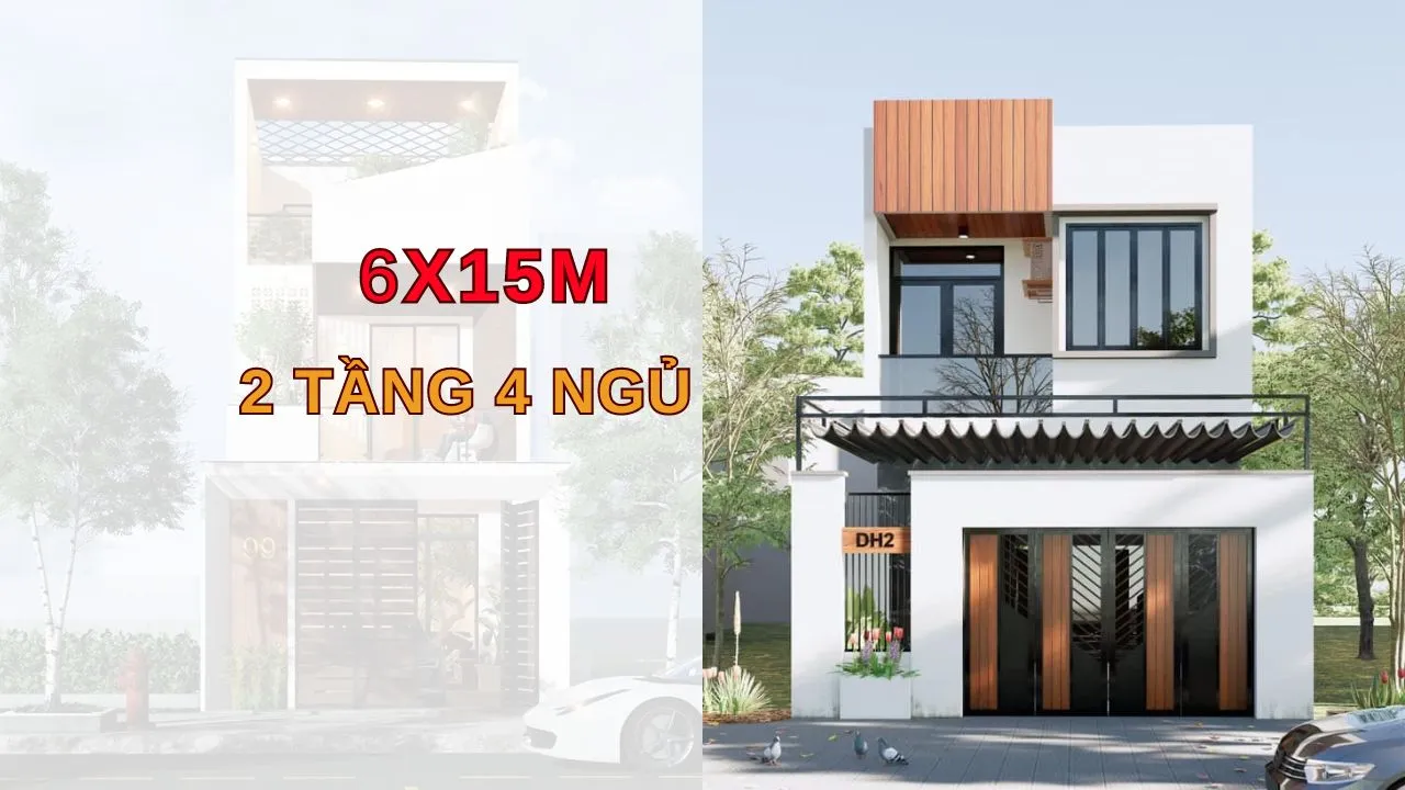 50+ mẫu nhà 6×15 2 tầng 4 phòng ngủ đẹp siêu tiết kiệm