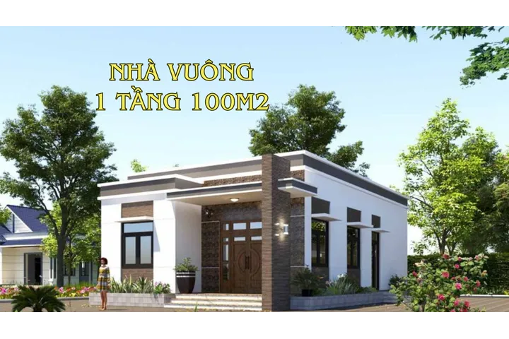 BST mẫu nhà vuông 1 tầng 100m2 công năng tiện nghi