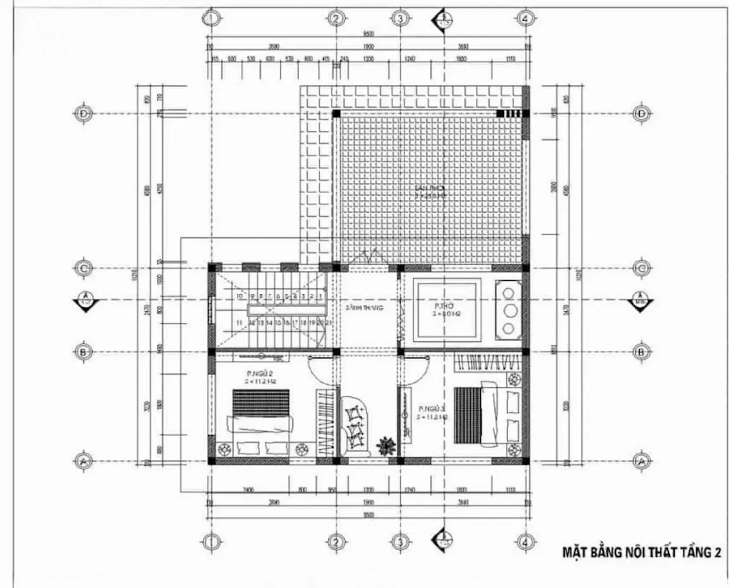 Các mẫu nhà 2 tầng 5 phòng ngủ 150m2 đẹp & bản vẽ chi tiết