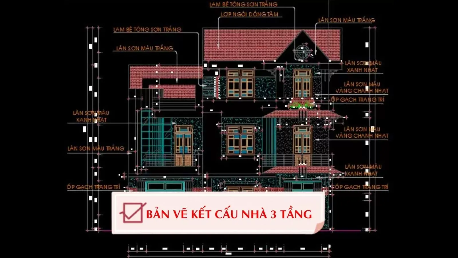 Chi tiết bản vẽ kết cấu nhà 3 tầng full (kết cấu và kiến trúc)