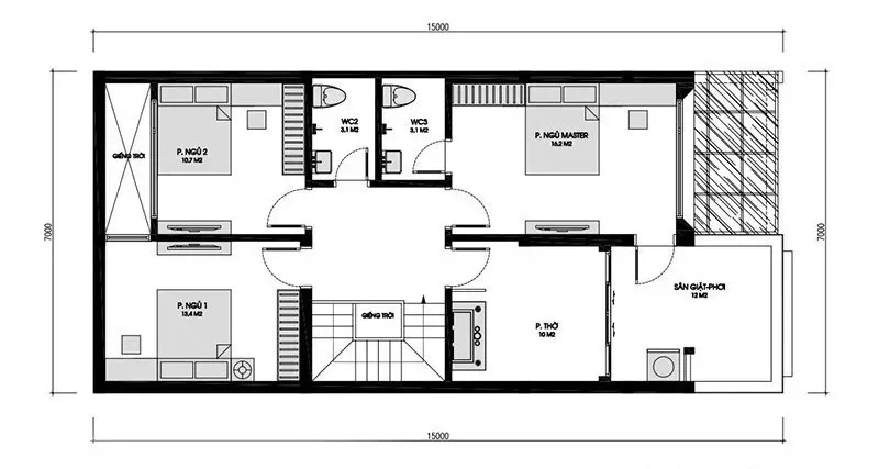 Chi tiết mặt bằng nhà 2 tầng mái nhật công năng vượt trội