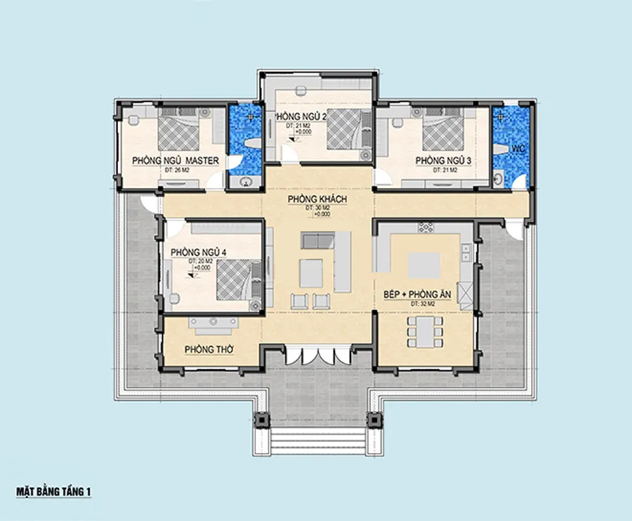 Những mẫu nhà cấp 4 4 phòng ngủ 120m2 hút mắt nhất 2024