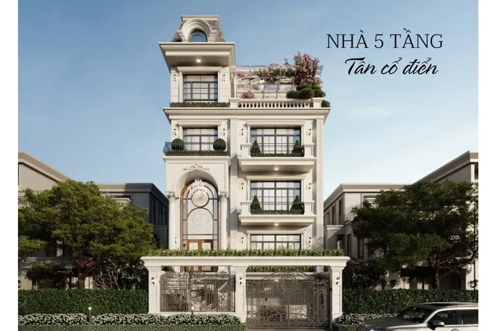 Thiết kế nhà 5 tầng tân cổ điển: ý tưởng và giải pháp sáng tạo