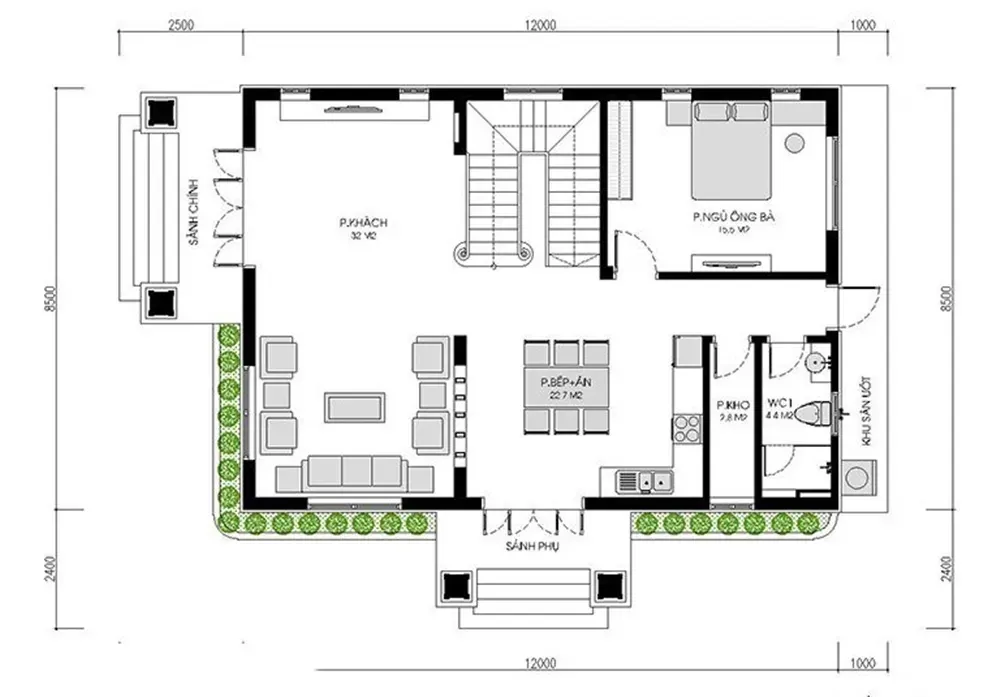 Tổng hợp các bản vẽ nhà 2 tầng 8x12m được sử dụng nhiều nhất