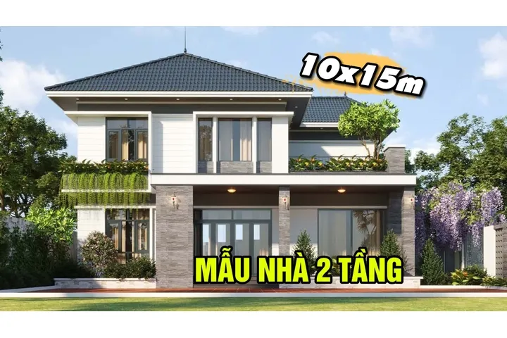 Tổng hợp các mẫu nhà 2 tầng 10x15m với kiến trúc mái ấn tượng