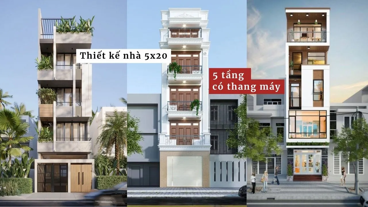 Tổng hợp những mẫu thiết kế nhà 5x20m 5 tầng có thang máy tiện nghi, thẩm mỹ cao