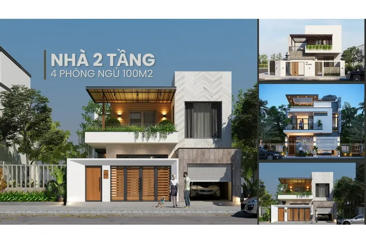 Top 27 mẫu thiết kế nhà 2 tầng 4 phòng ngủ 100m2 1 phòng thờ đẹp