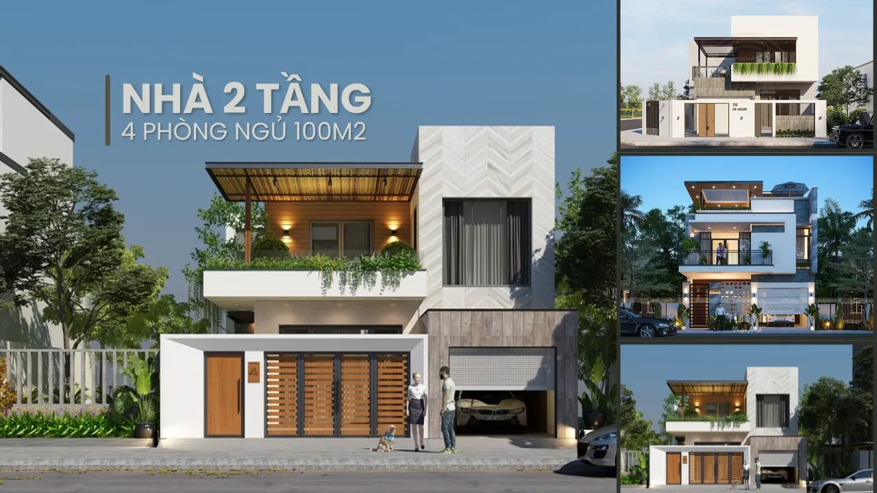 Top 27 mẫu thiết kế nhà 2 tầng 4 phòng ngủ 100m2 1 phòng thờ đẹp