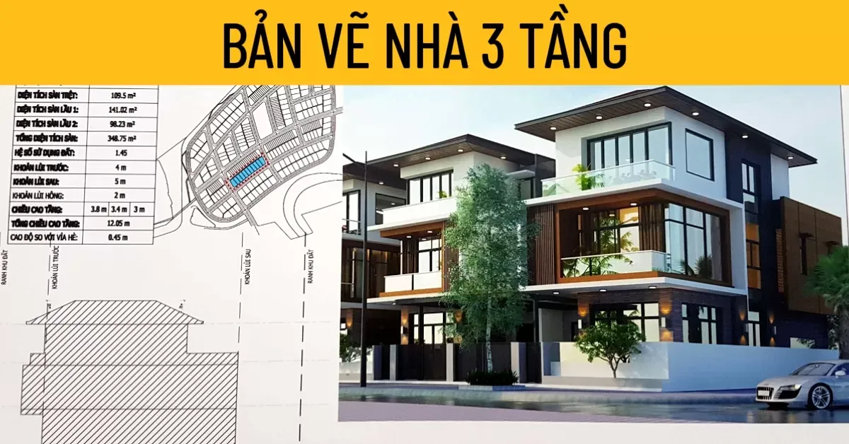 Top 9 bản vẽ nhà 3 tầng với thiết kế tiện nghi hiện đại