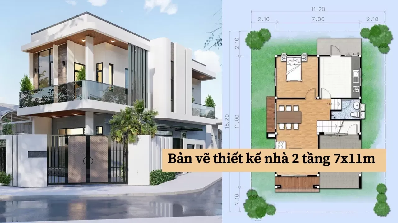 Ý tưởng và bản vẽ thiết kế nhà 2 tầng 7x11m được sử dụng nhiều nhất